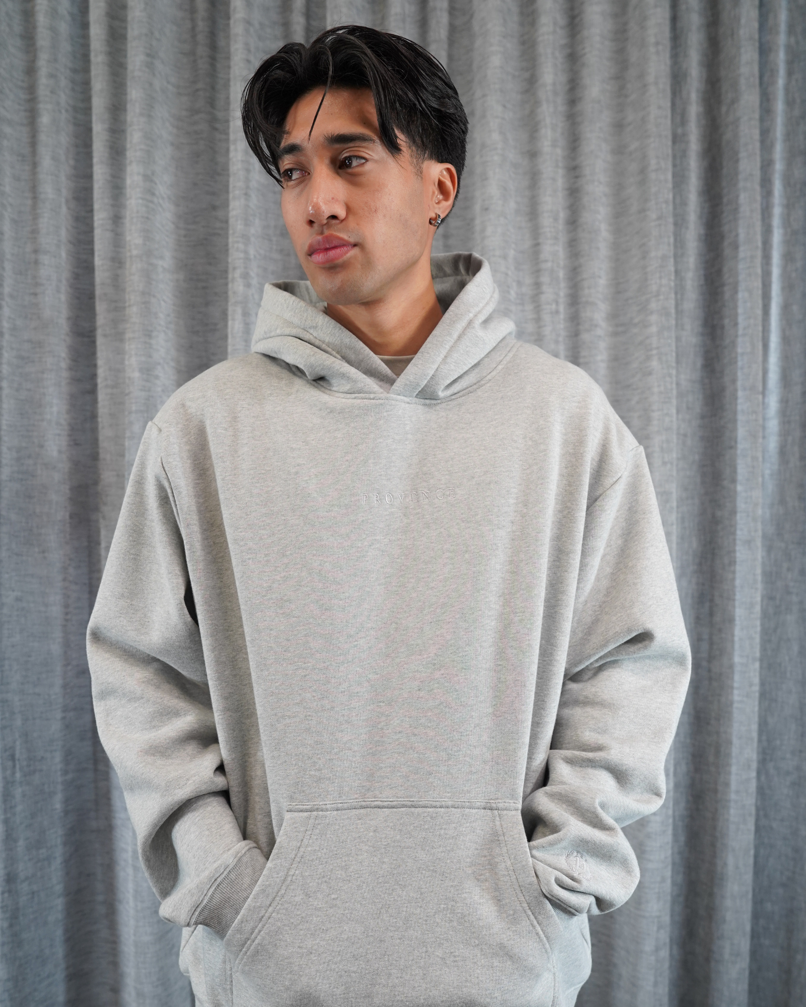 Mens Grey Heavy Fleece Hoodie