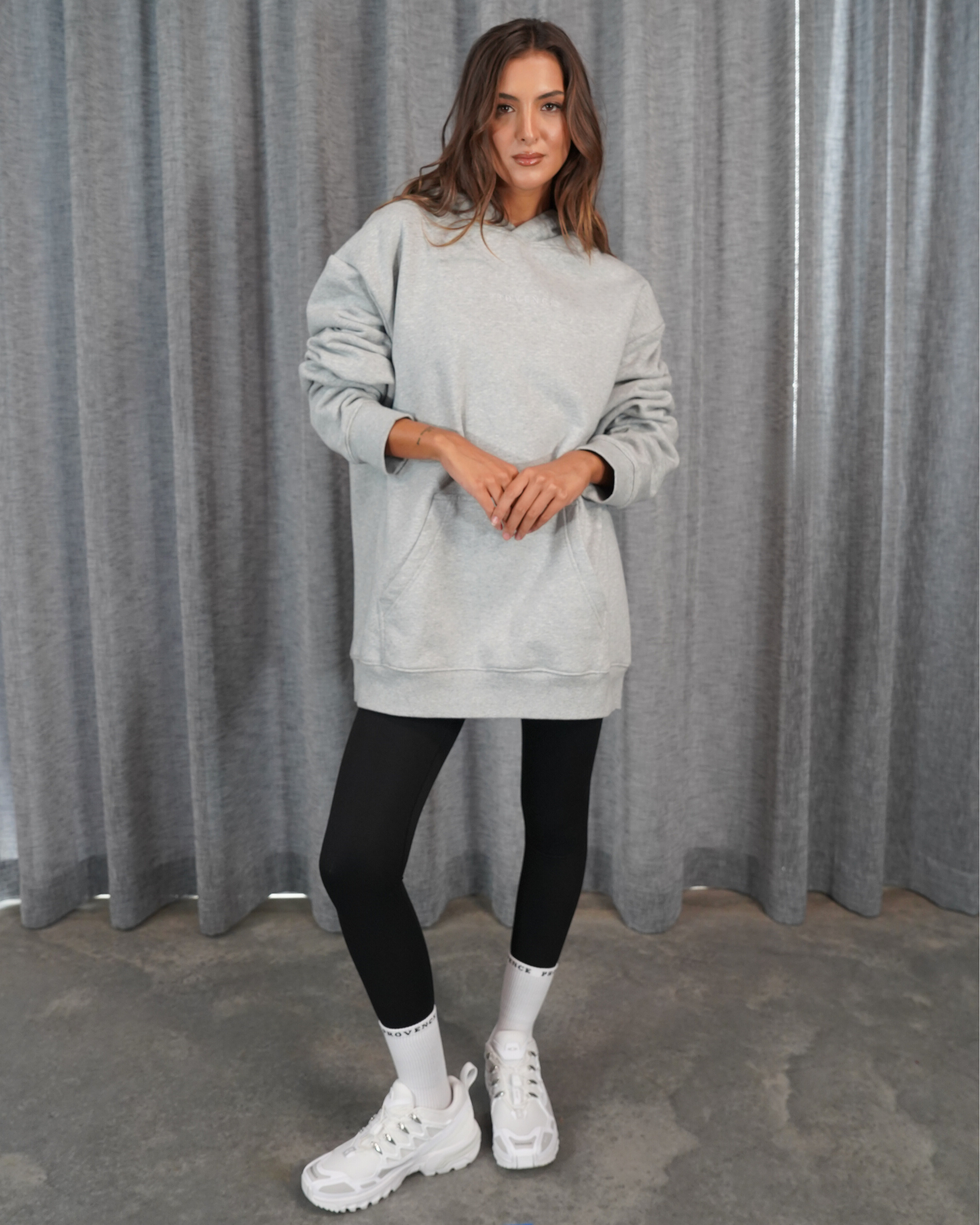 Womens Grey Heavy Fleece Hoodie