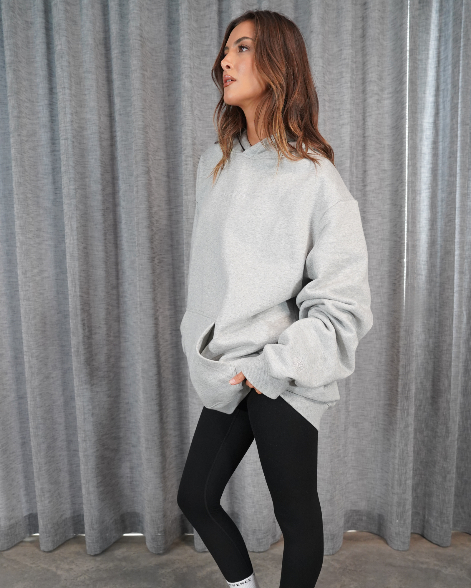 Womens Grey Heavy Fleece Hoodie