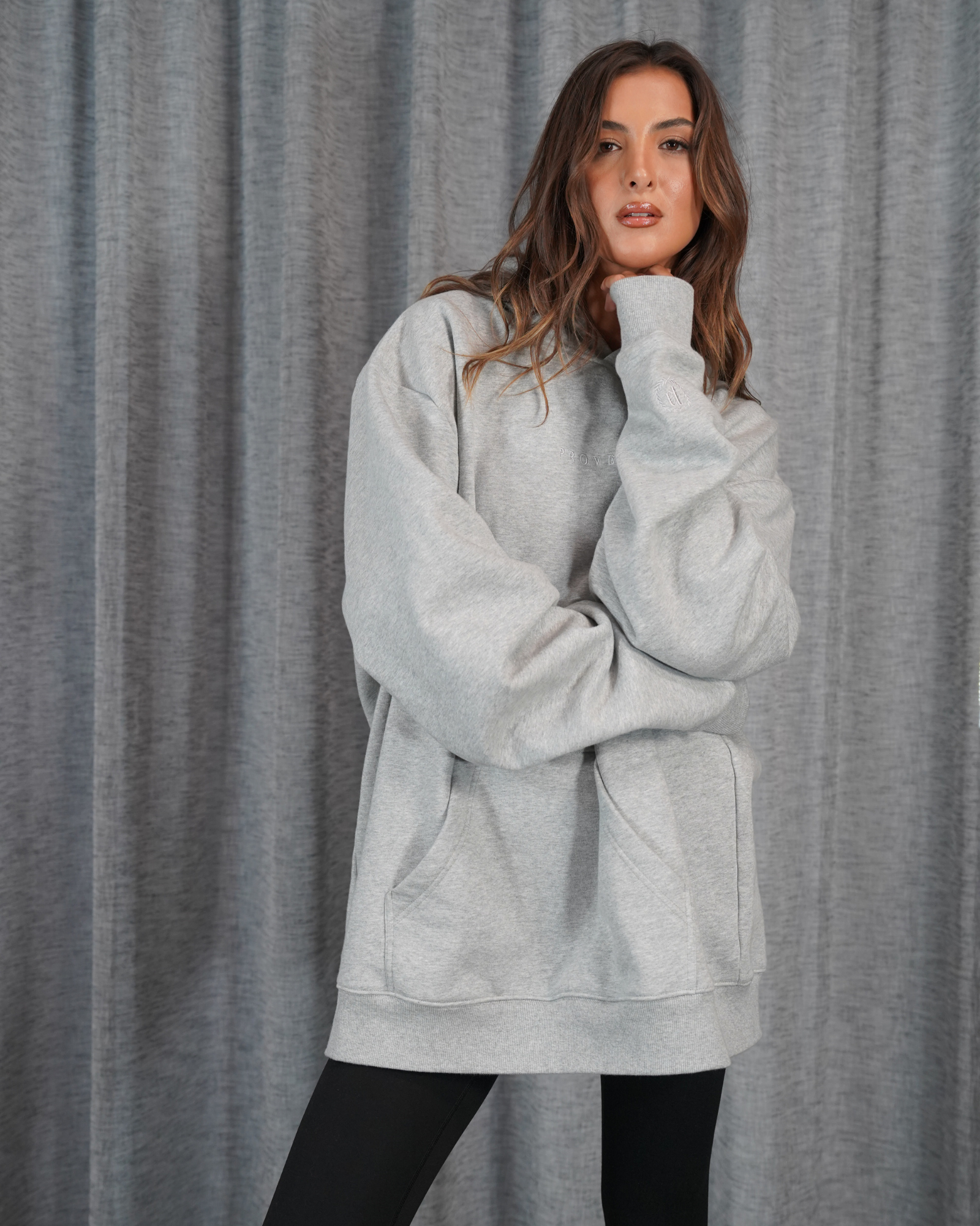 Womens Grey Heavy Fleece Hoodie