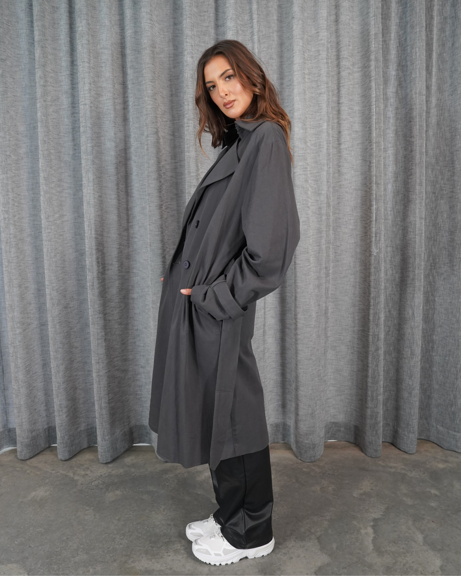 Womens Grey Trench Coat