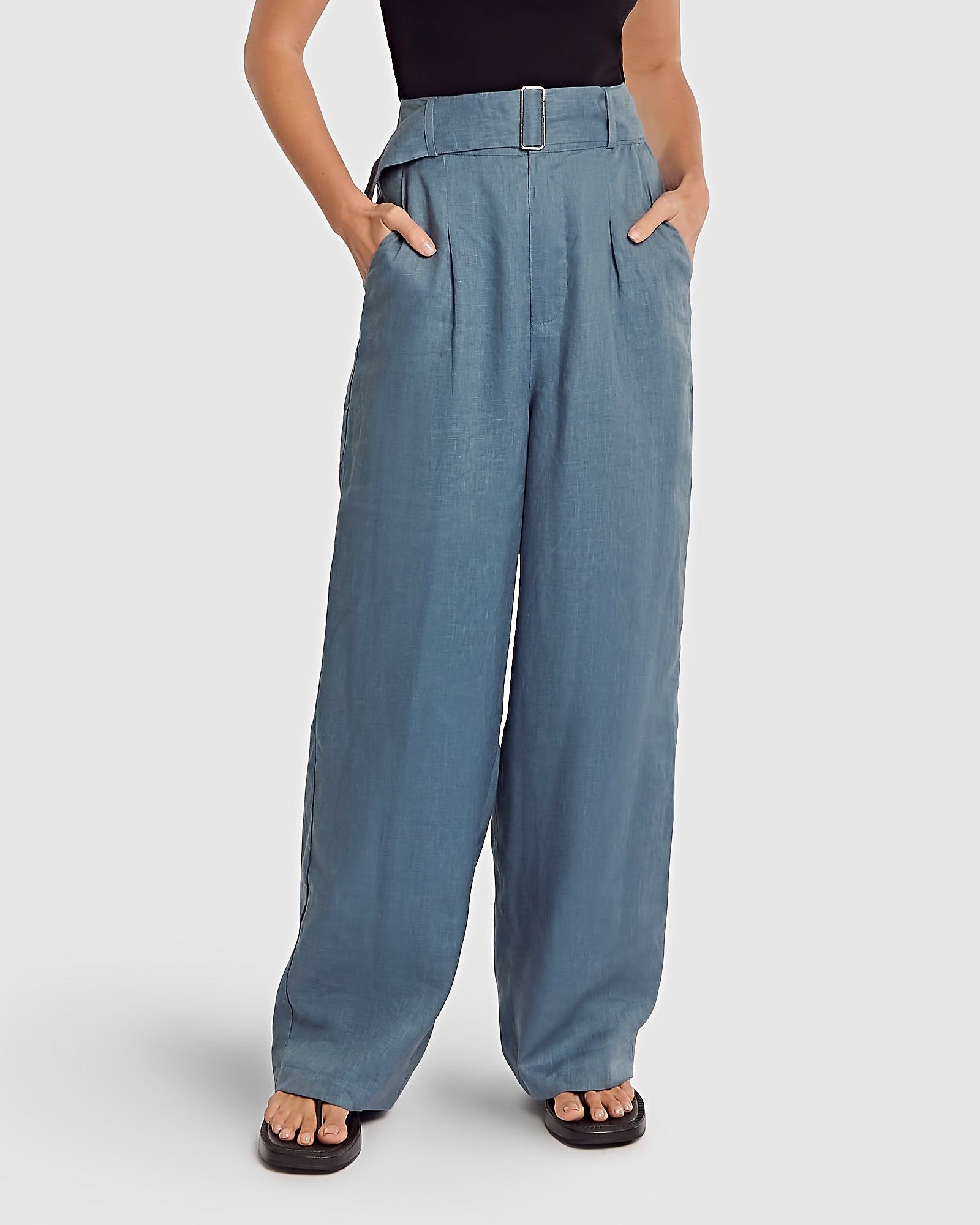 Womens Linen Belted Pant