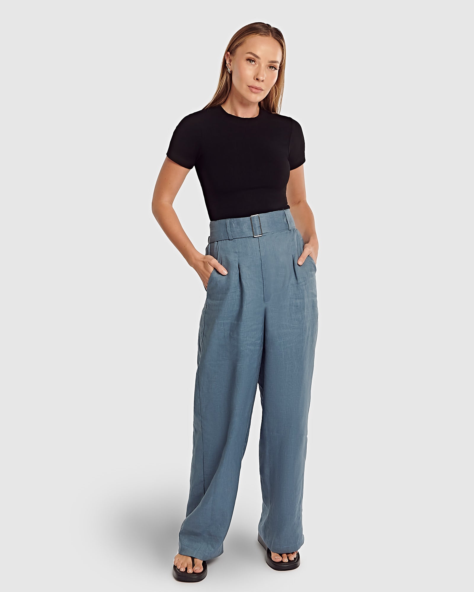 Womens Linen Belted Pant